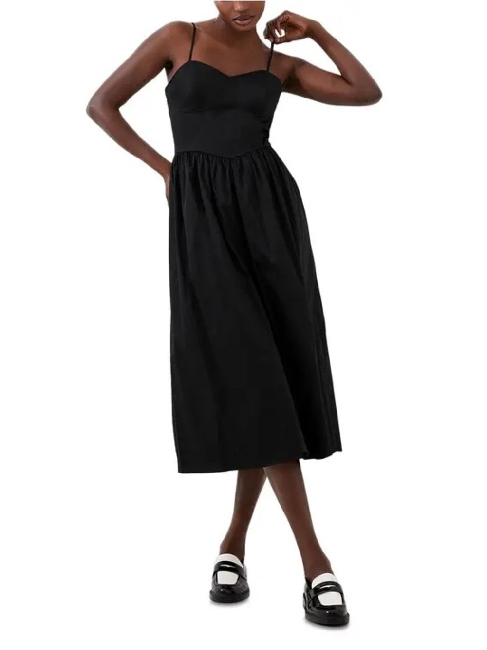 French Connection Florida Strappy Midi Cotton Dress 14 Black Zip Closure NWT